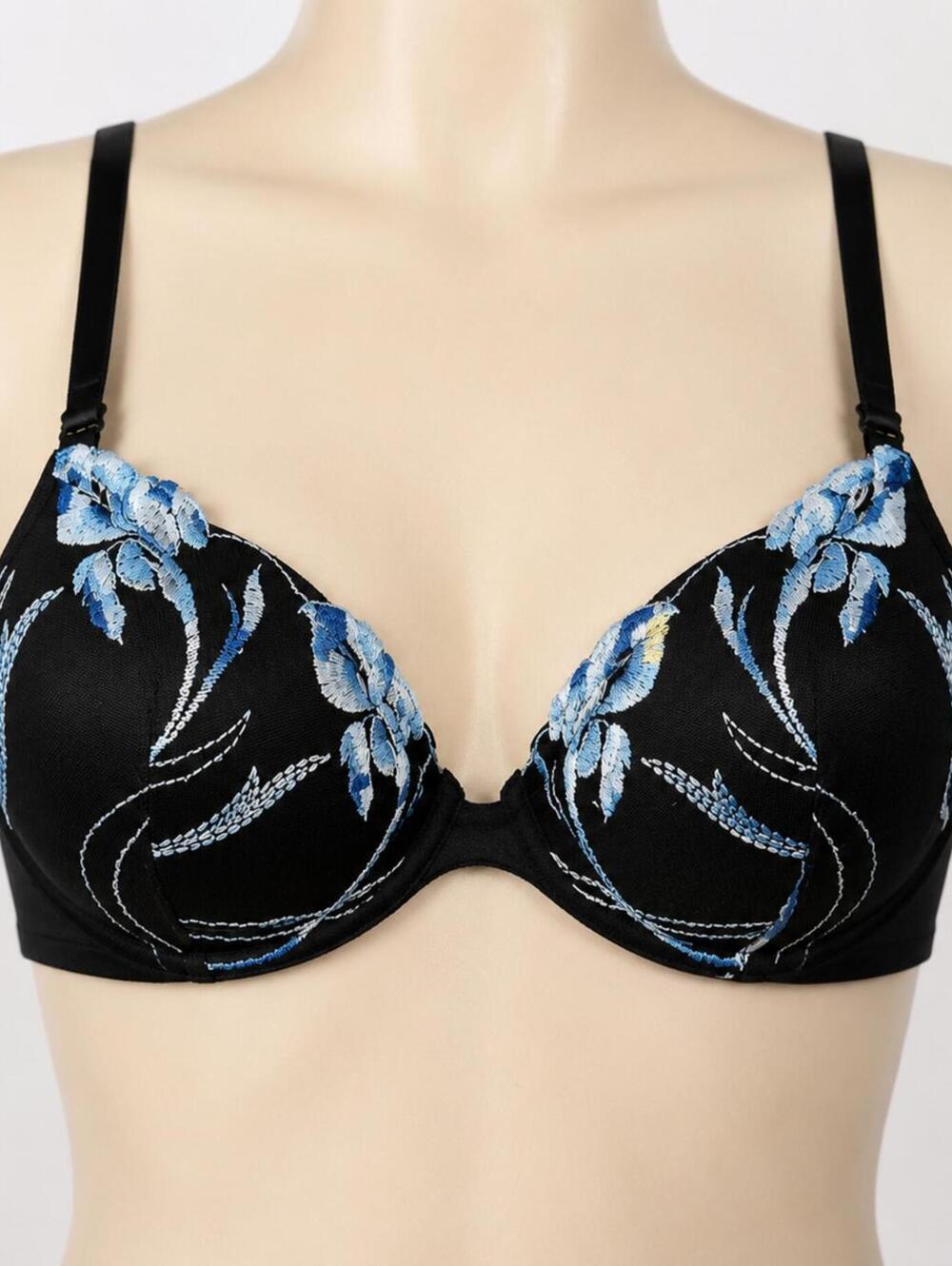 Volage Black Floral Embroidered Underwire Bra - Size 34C